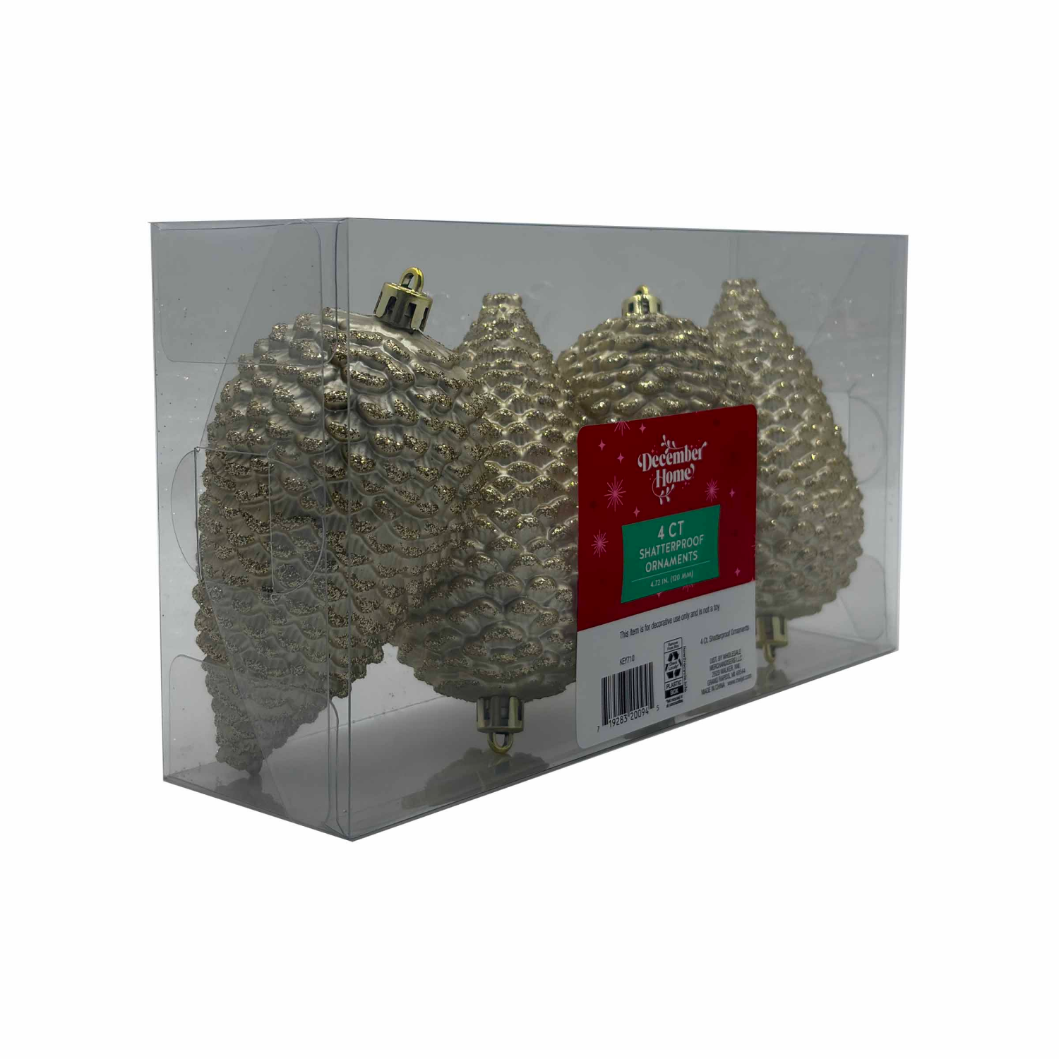 slide 2 of 2, December Home Pincone Ornaments, Champagne, 120MM, 4CT, 4 ct