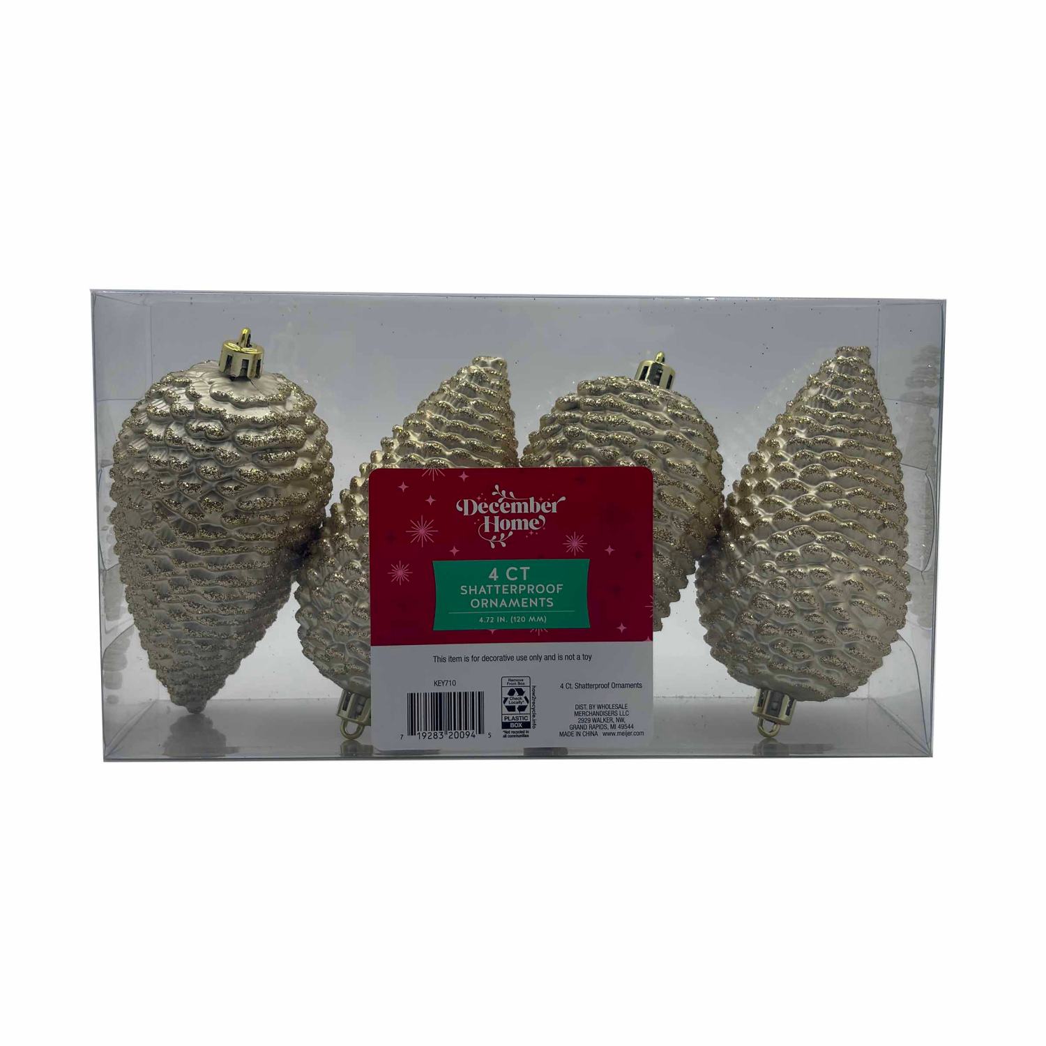slide 1 of 2, December Home Pincone Ornaments, Champagne, 120MM, 4CT, 4 ct