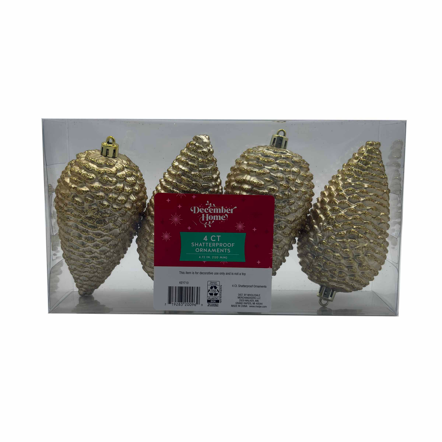 slide 1 of 2, December Home Pinecone Ornaments, Gold, 120MM, 4CT, 4 ct