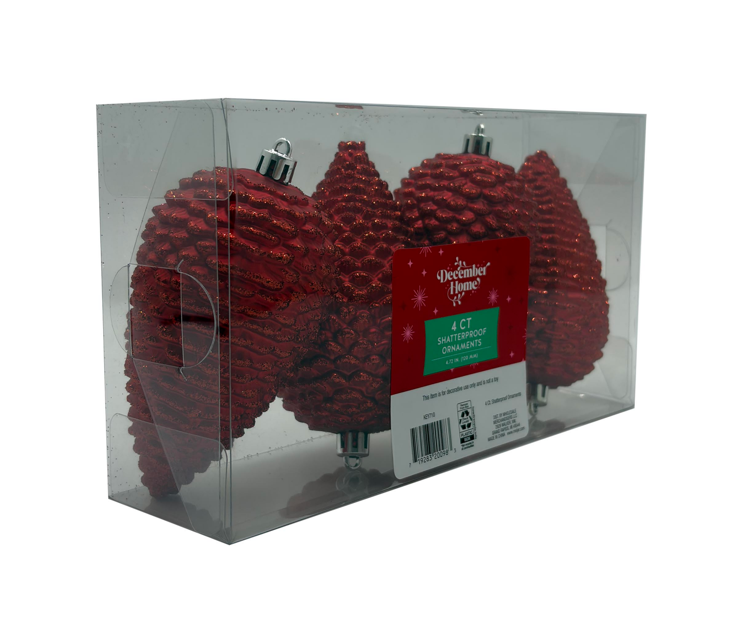 slide 2 of 2, December Home Pinecone Ornaments, Red, 120MM, 4CT, 4 ct