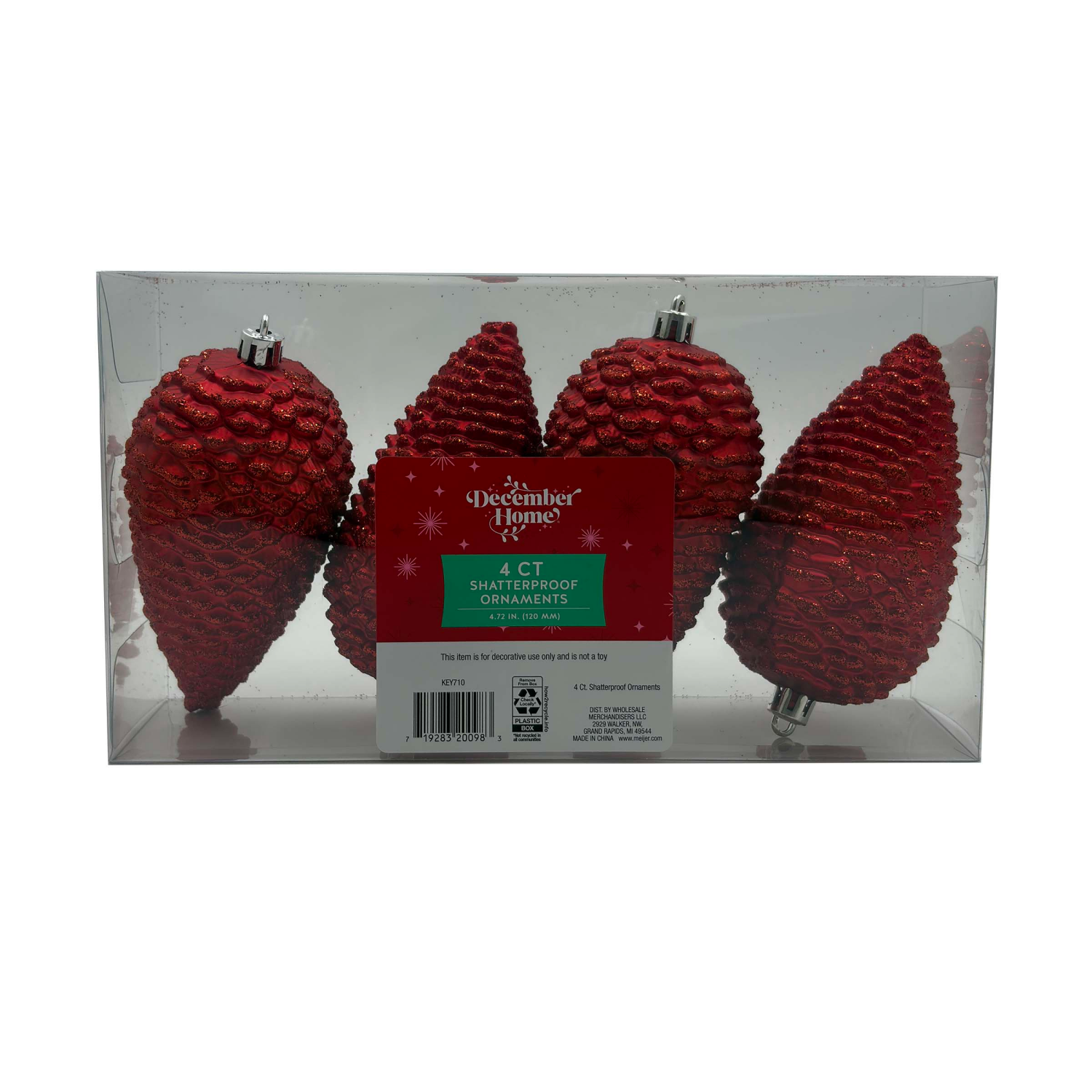 slide 1 of 2, December Home Pinecone Ornaments, Red, 120MM, 4CT, 4 ct