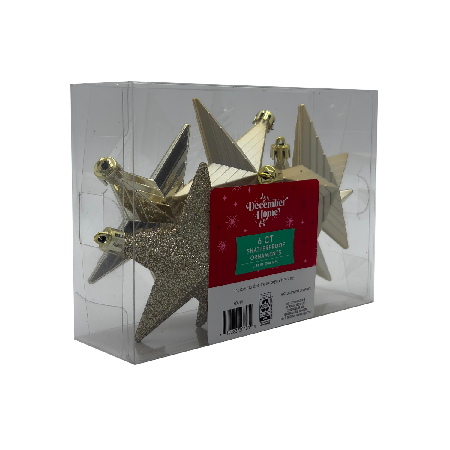 slide 2 of 2, December Home Star Ornaments, Champagne, 100mm, 6ct, 6 ct