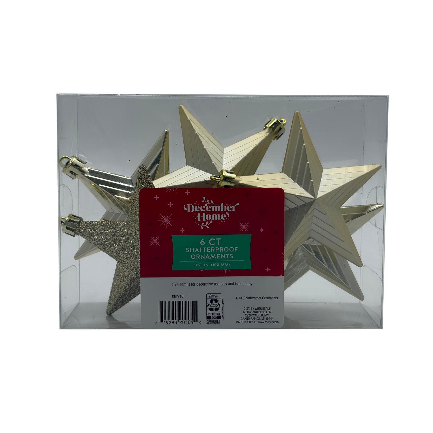 slide 1 of 2, December Home Star Ornaments, Champagne, 100mm, 6ct, 6 ct