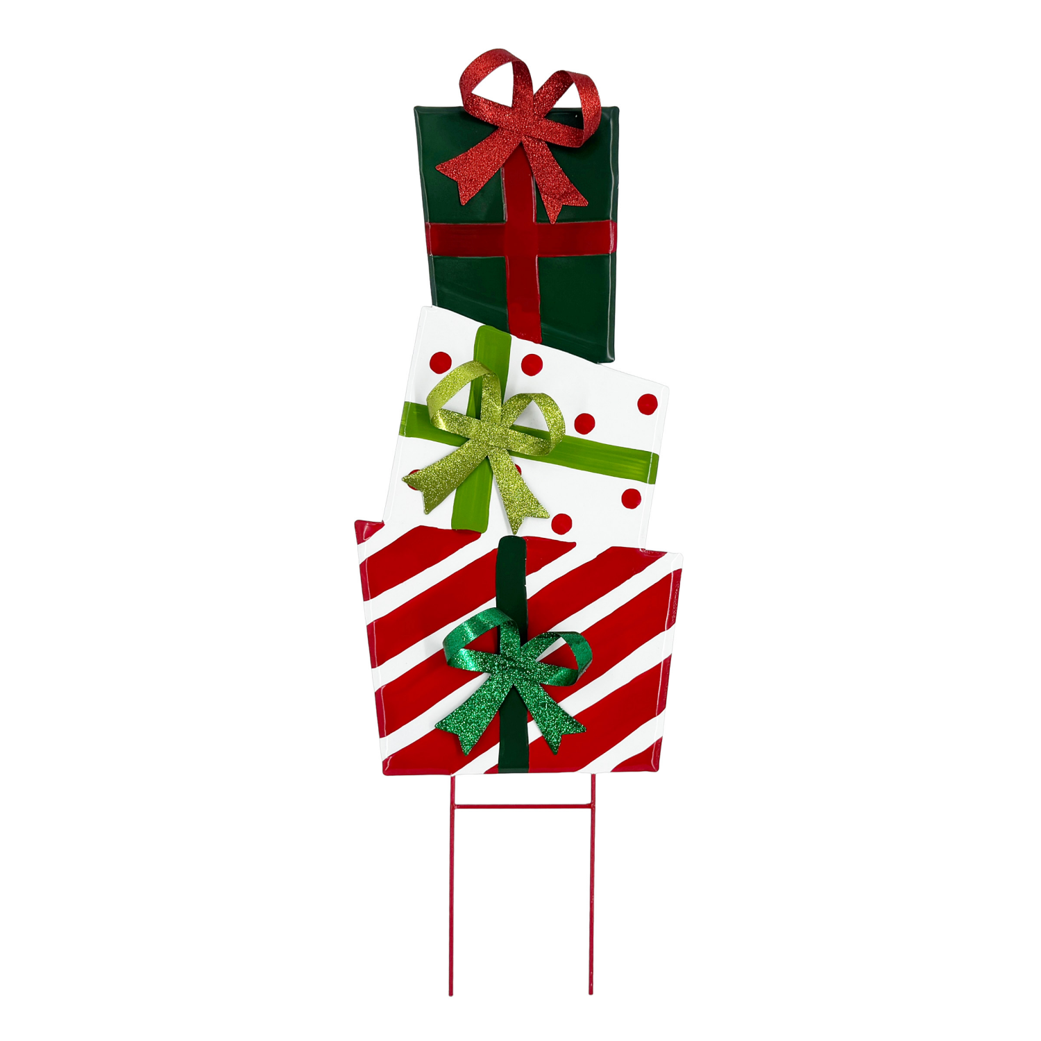 slide 2 of 4, December Home Santa Snowman Gift Yard Stake, 3 Assorted, 36 in