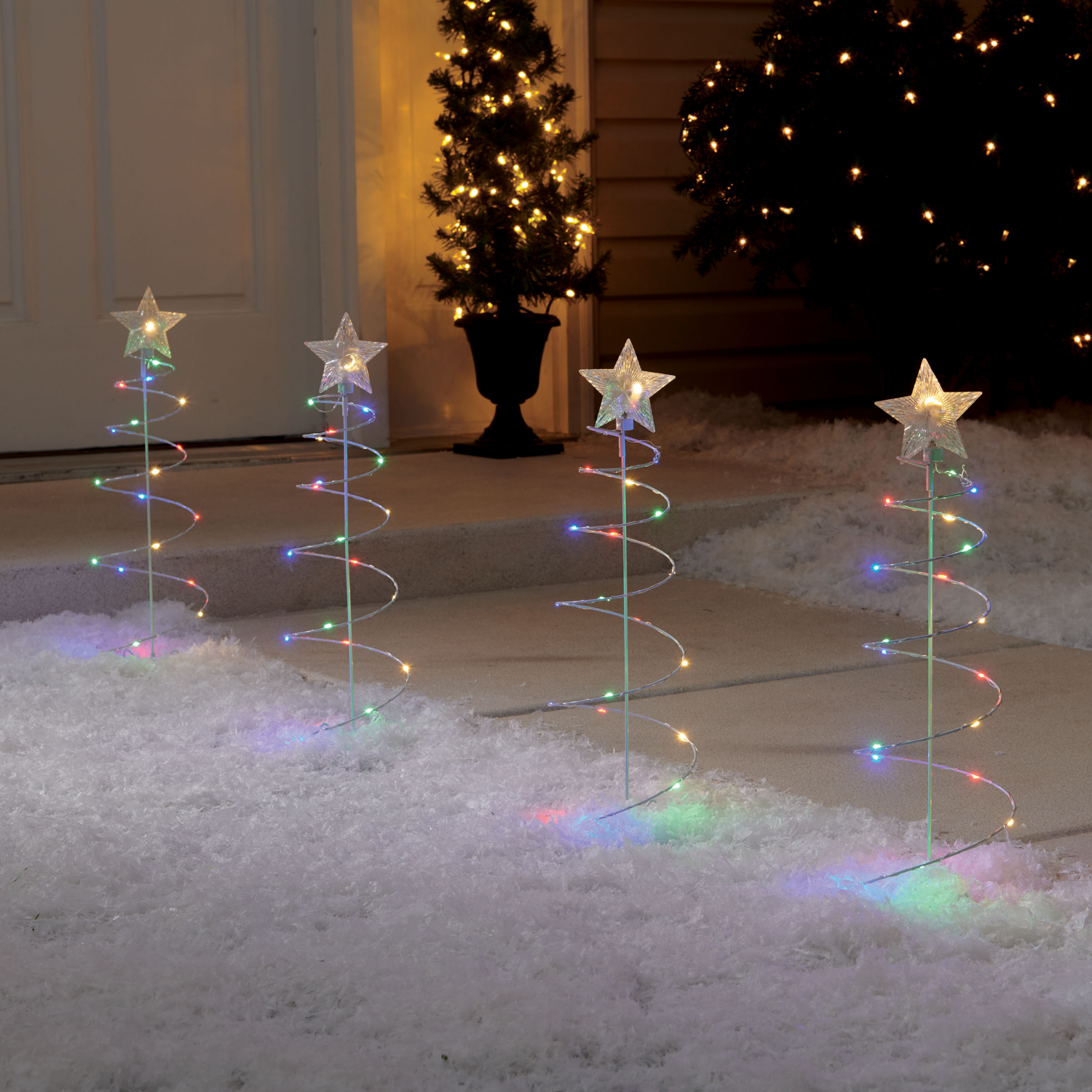 slide 5 of 5, December Home Sylvania LED Spiral Tree Pathway Markers, Set of Four, 17.7 in