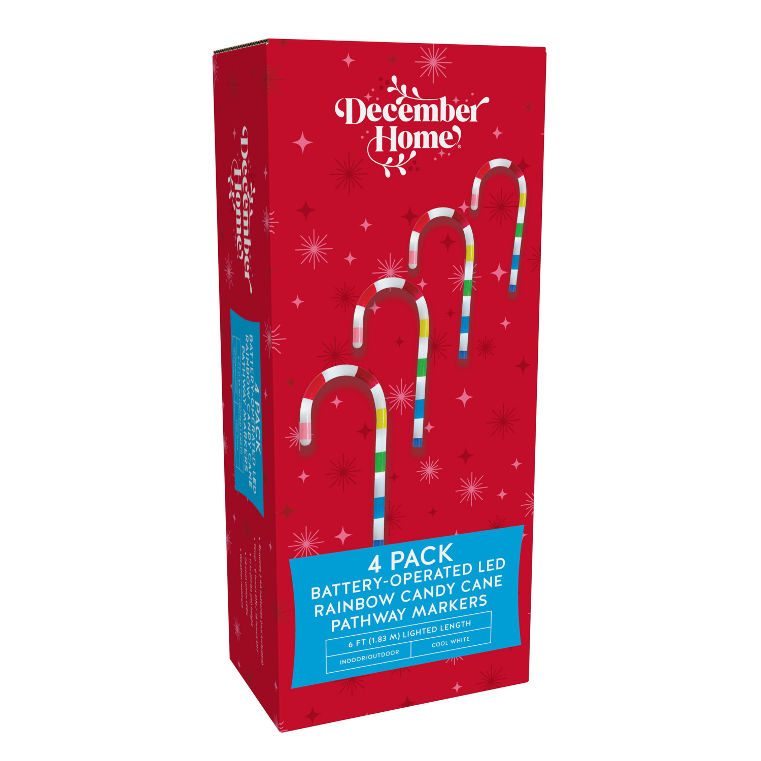 slide 3 of 4, December Home 4 Pack Battery-Operated LED Rainbow Candy Cane Pathway Markers, 4 ct