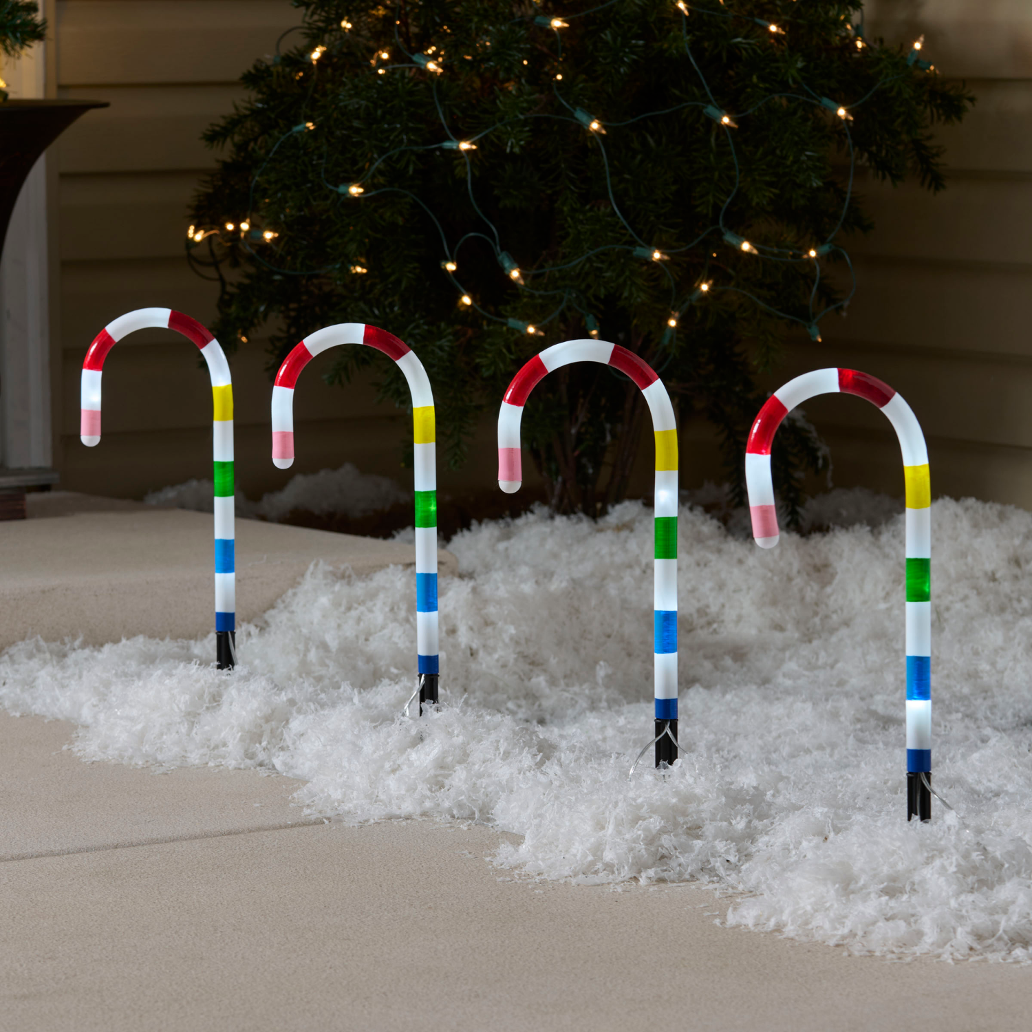 slide 4 of 4, December Home 4 Pack Battery-Operated LED Rainbow Candy Cane Pathway Markers, 4 ct