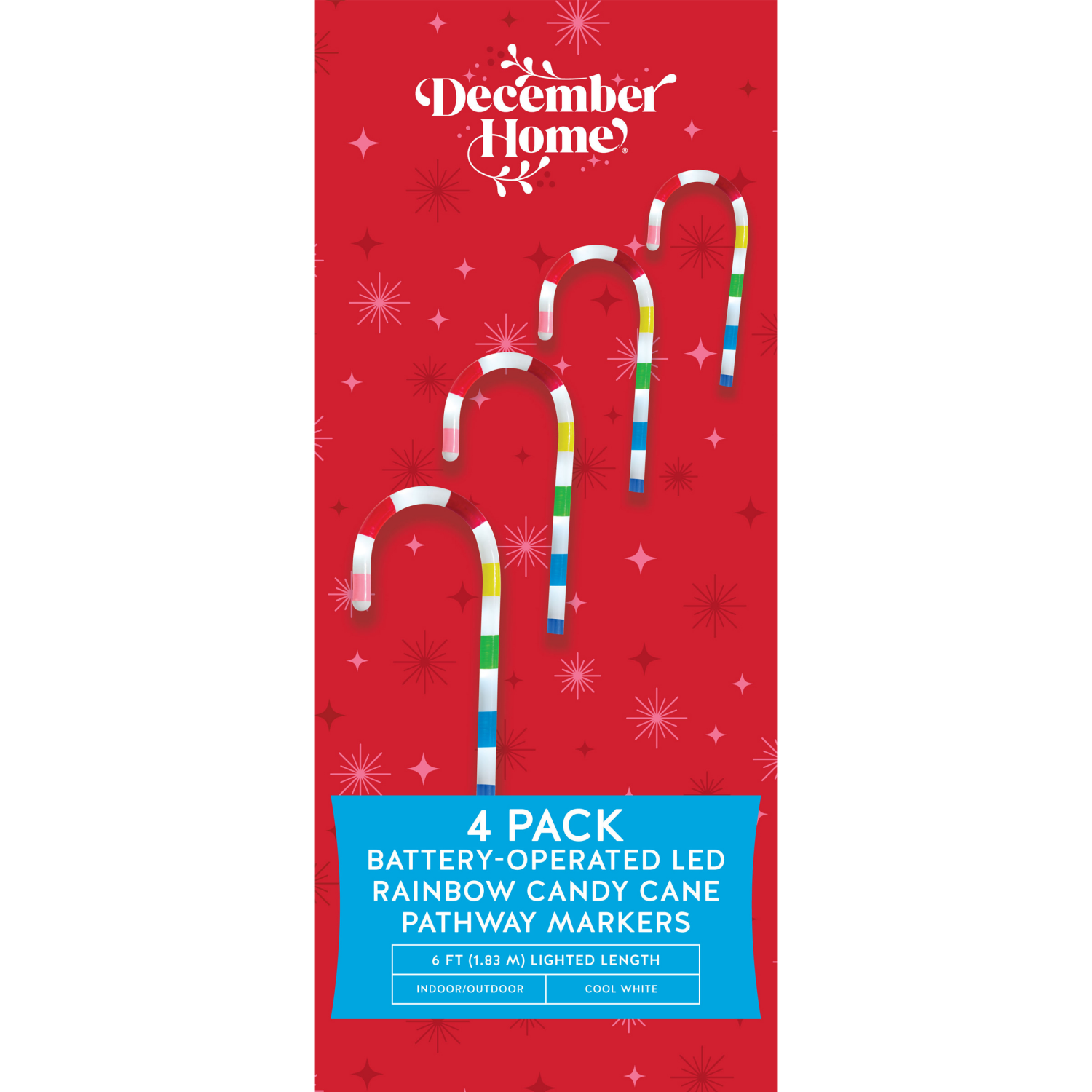 slide 1 of 4, December Home 4 Pack Battery-Operated LED Rainbow Candy Cane Pathway Markers, 4 ct