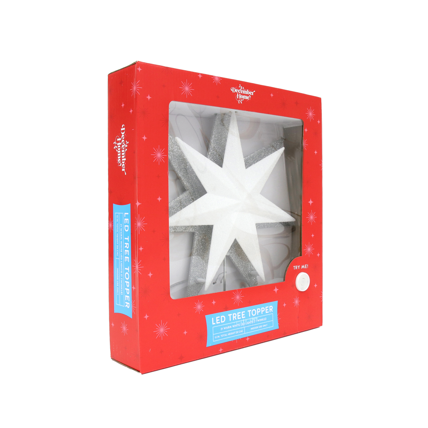 slide 4 of 7, DECEMBER HOME 13"H 7-POINT BACKLIT WARM WHITE LED STAR TREETOP, 13 in