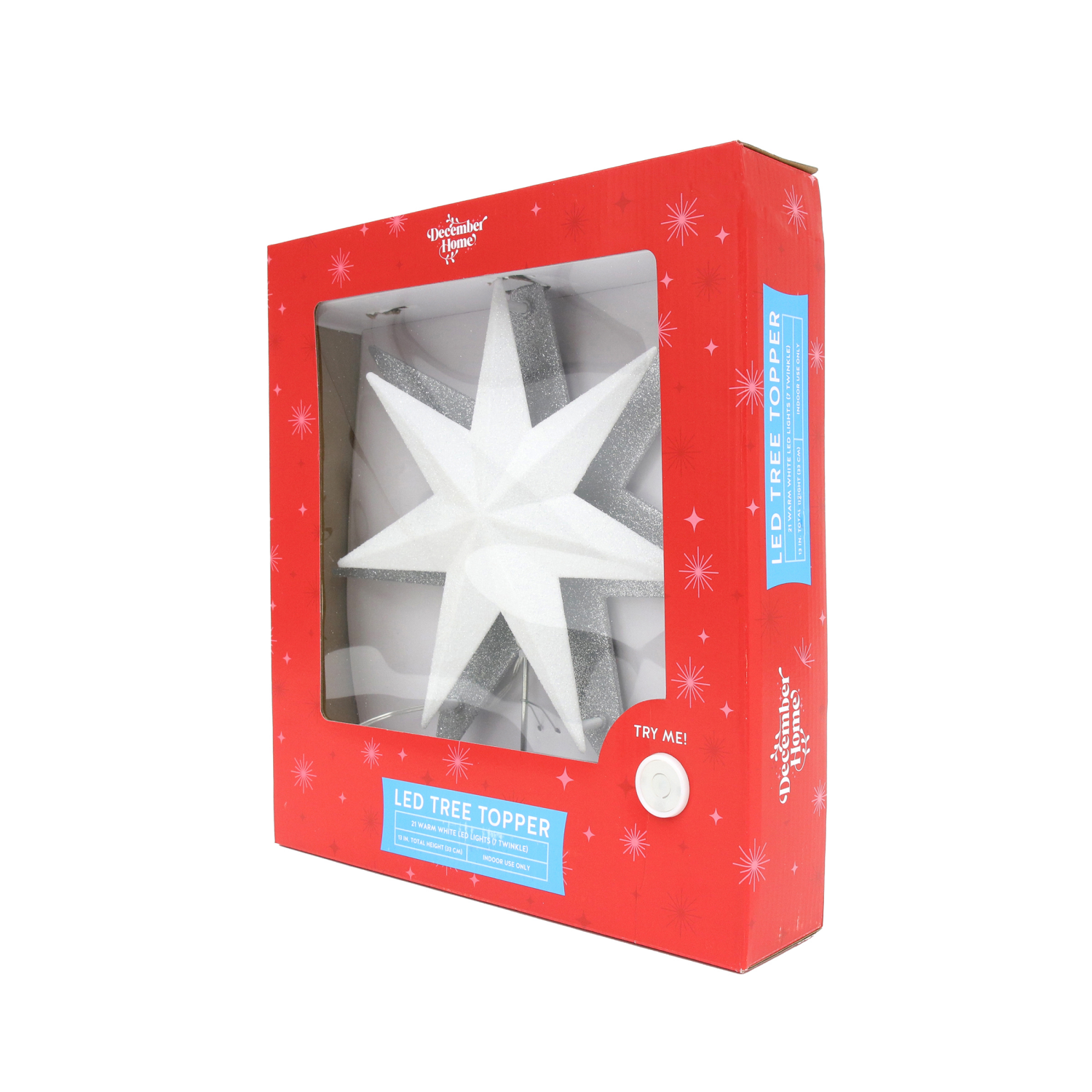 slide 5 of 7, DECEMBER HOME 13"H 7-POINT BACKLIT WARM WHITE LED STAR TREETOP, 13 in