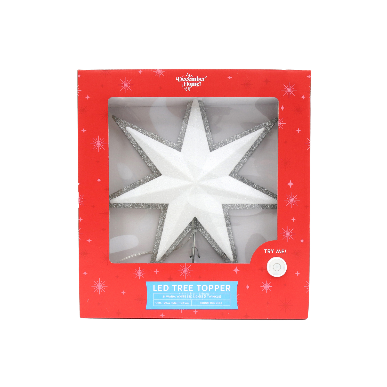 slide 6 of 7, DECEMBER HOME 13"H 7-POINT BACKLIT WARM WHITE LED STAR TREETOP, 13 in