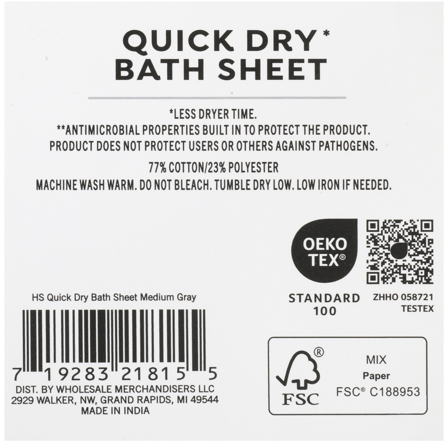 slide 2 of 5, HAVENSTAY HS Quick Dry Bath Sheet, 34 in x 64 in, Medium Gray, 34 inx64 in