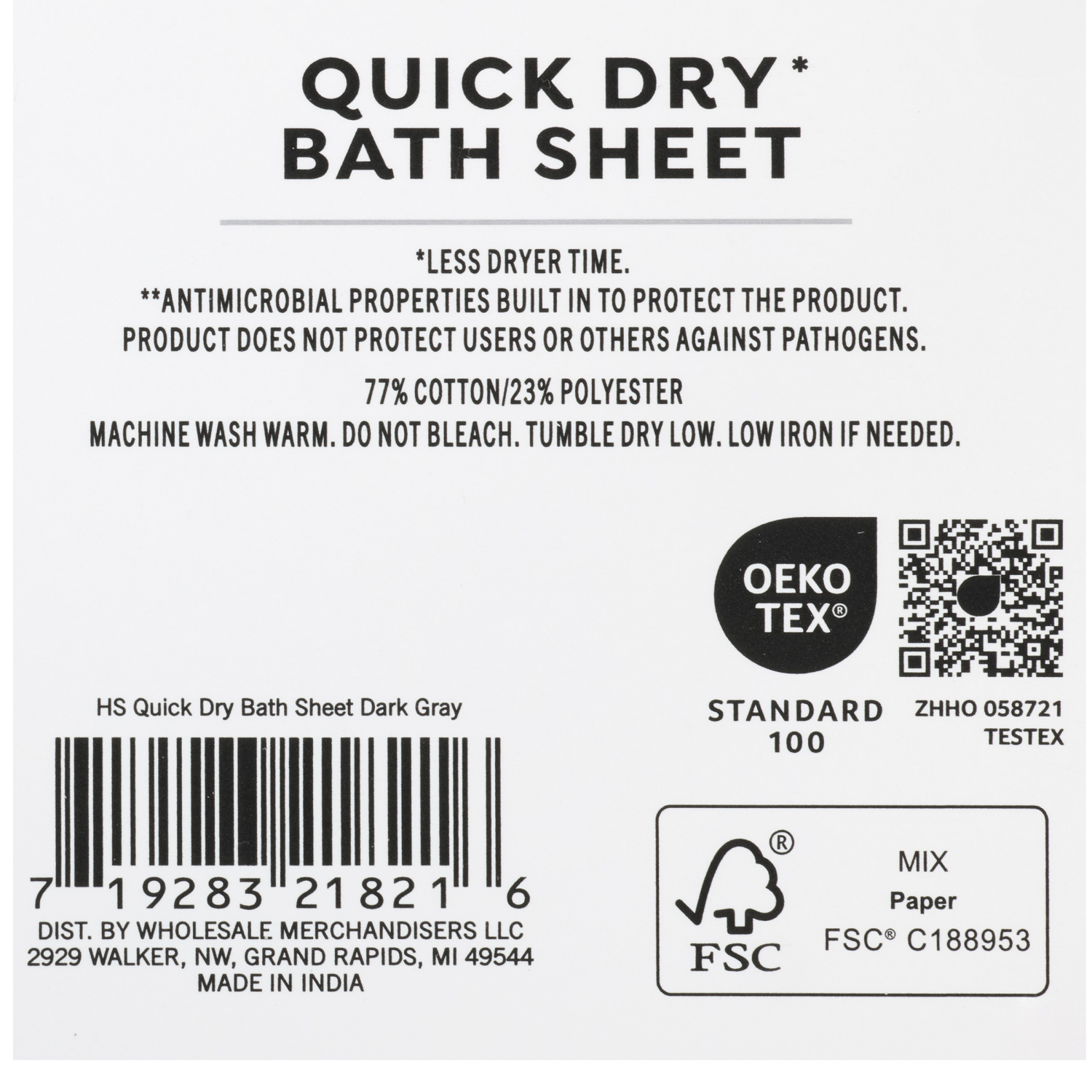 slide 2 of 5, HAVENSTAY HS Quick Dry Bath Sheet, 34 in x 64 in, Dark Gray, 34 inx64 in