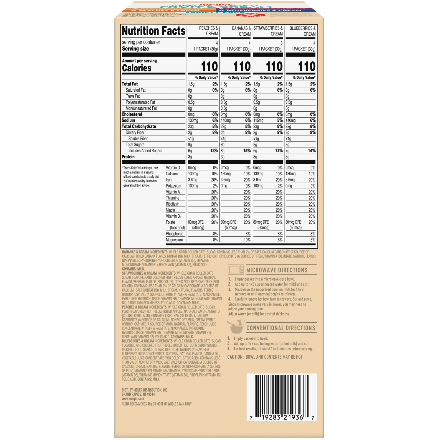 slide 2 of 8, Meijer Instant Oatmeal Fruit & Cream Variety Pack, 20 ct, 20 ct