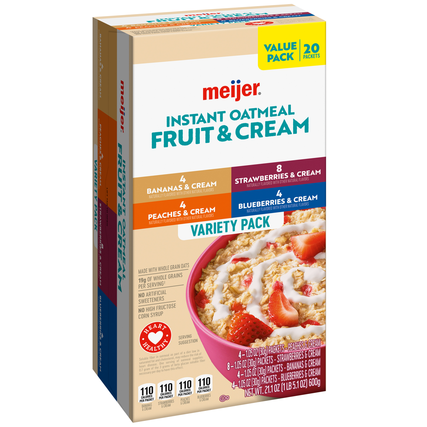slide 6 of 8, Meijer Instant Oatmeal Fruit & Cream Variety Pack, 20 ct, 20 ct