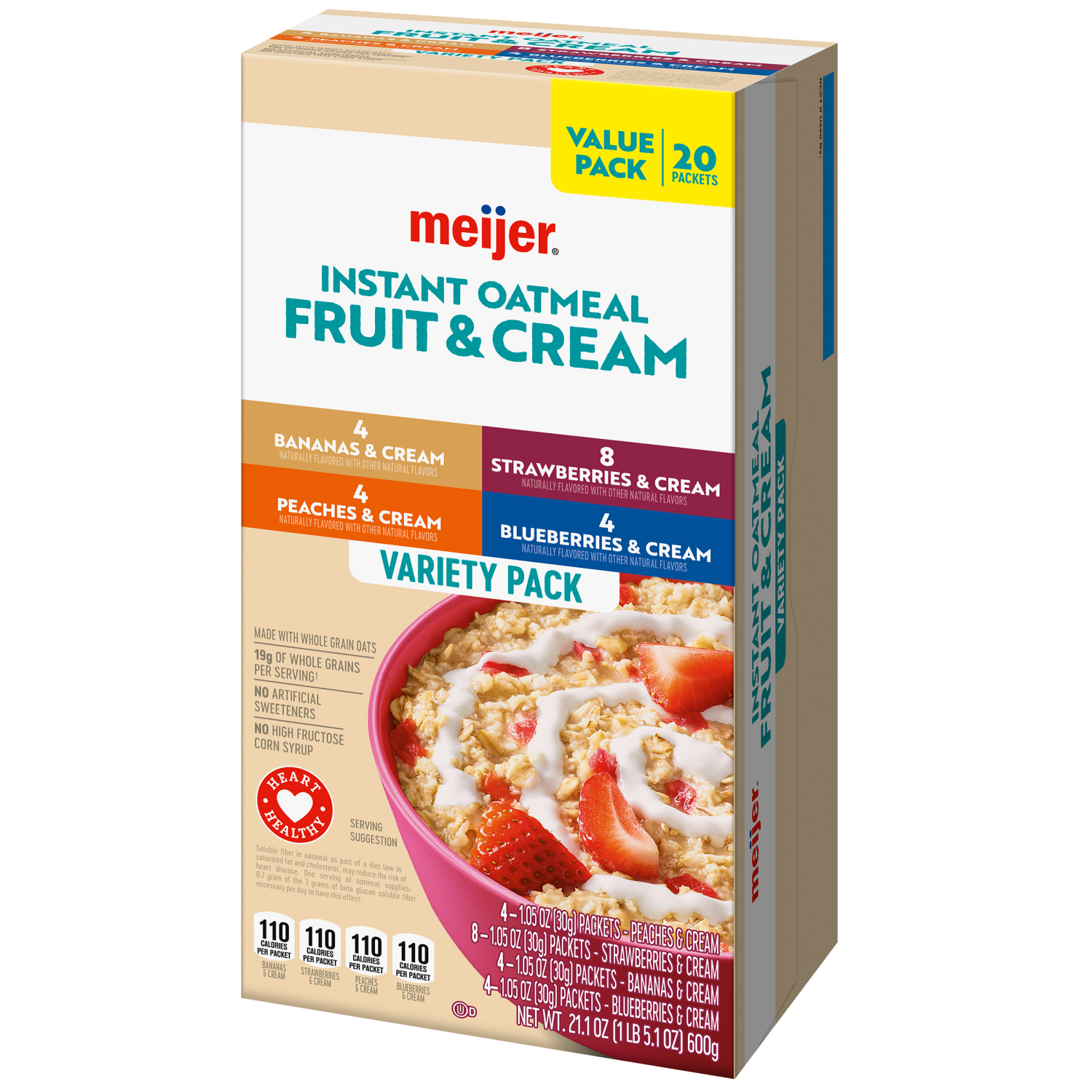 slide 7 of 8, Meijer Instant Oatmeal Fruit & Cream Variety Pack, 20 ct, 20 ct