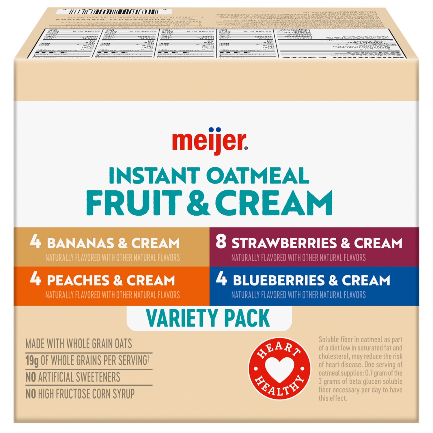 slide 8 of 8, Meijer Instant Oatmeal Fruit & Cream Variety Pack, 20 ct, 20 ct