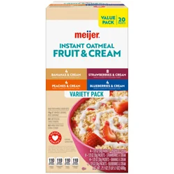Meijer Instant Oatmeal Fruit & Cream Variety Pack, 20 ct