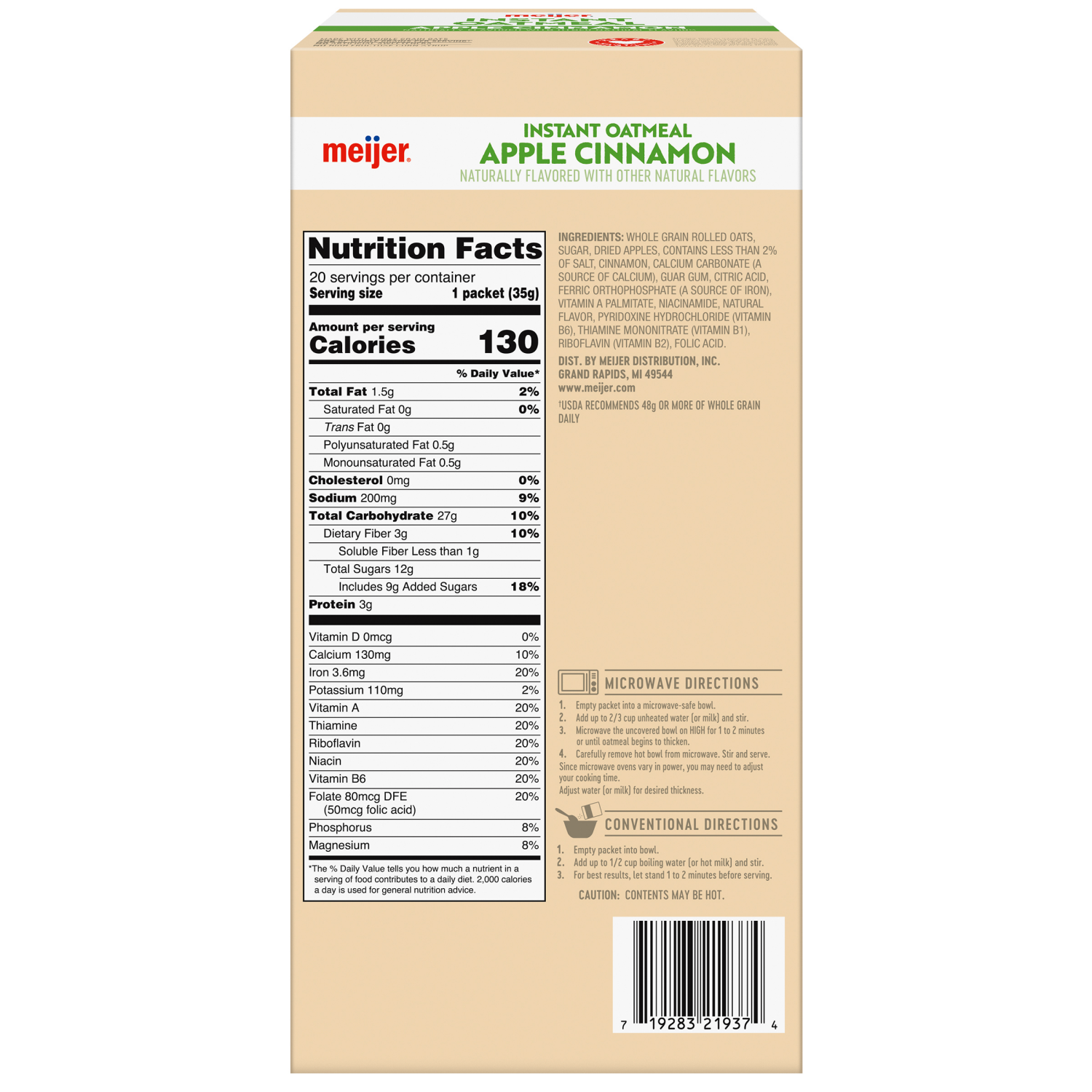 slide 2 of 8, Meijer Instant Oatmeal Apples & Cinnamon, 20 ct, 20 ct