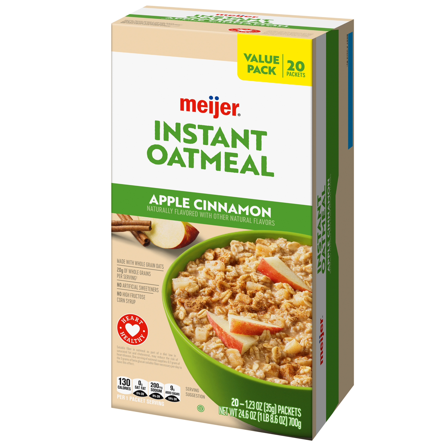 slide 7 of 8, Meijer Instant Oatmeal Apples & Cinnamon, 20 ct, 20 ct