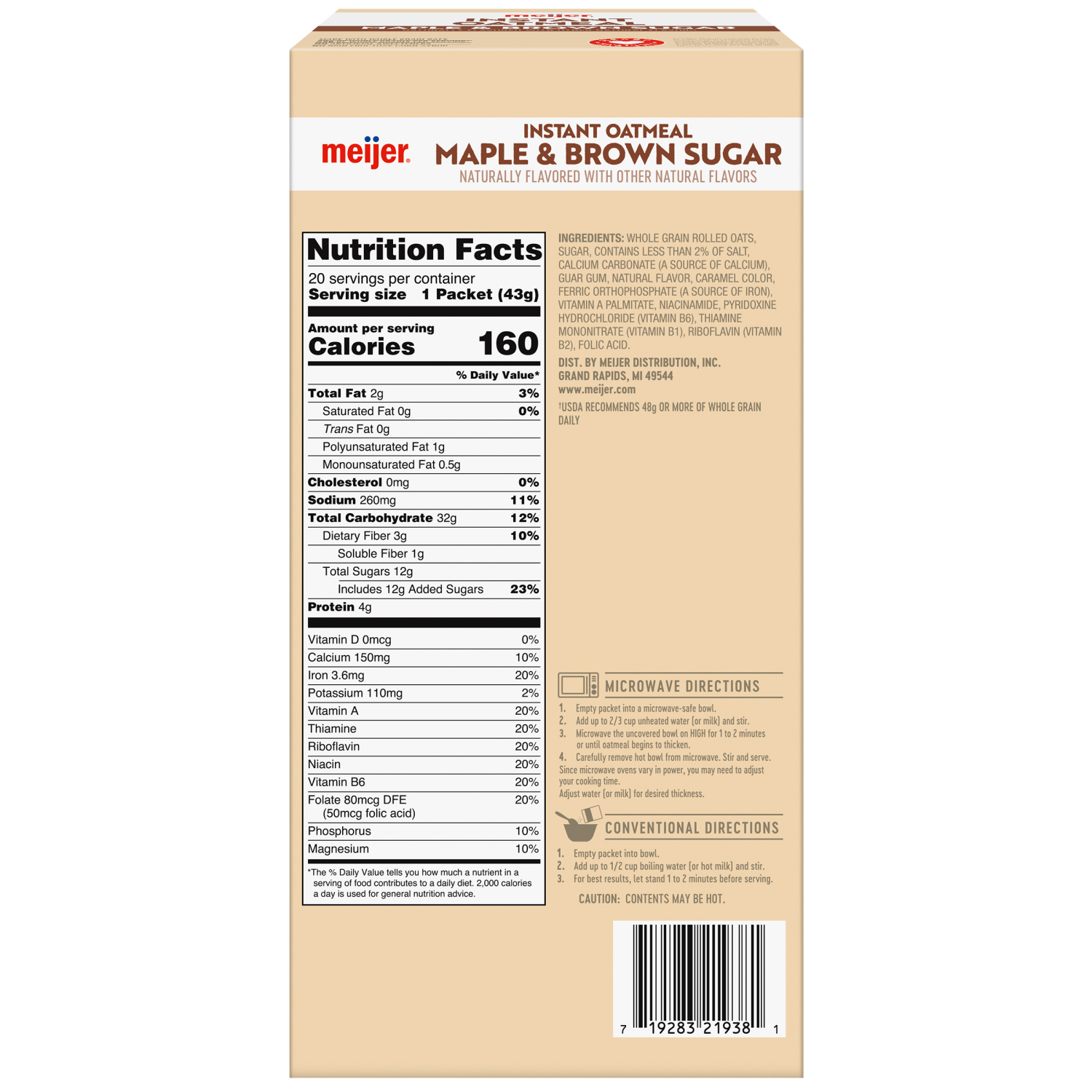 slide 2 of 8, Meijer Instant Oatmeal Maple & Brown Sugar, 20 ct, 20 ct