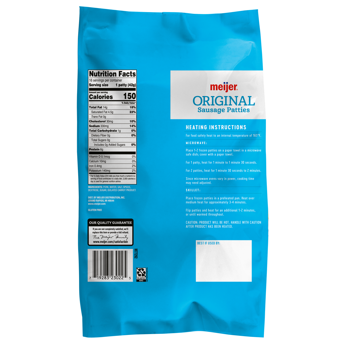 slide 2 of 2, MEIJER PRE-COOKED ORIG PORK SAUSAGE PATTIES, 24 oz