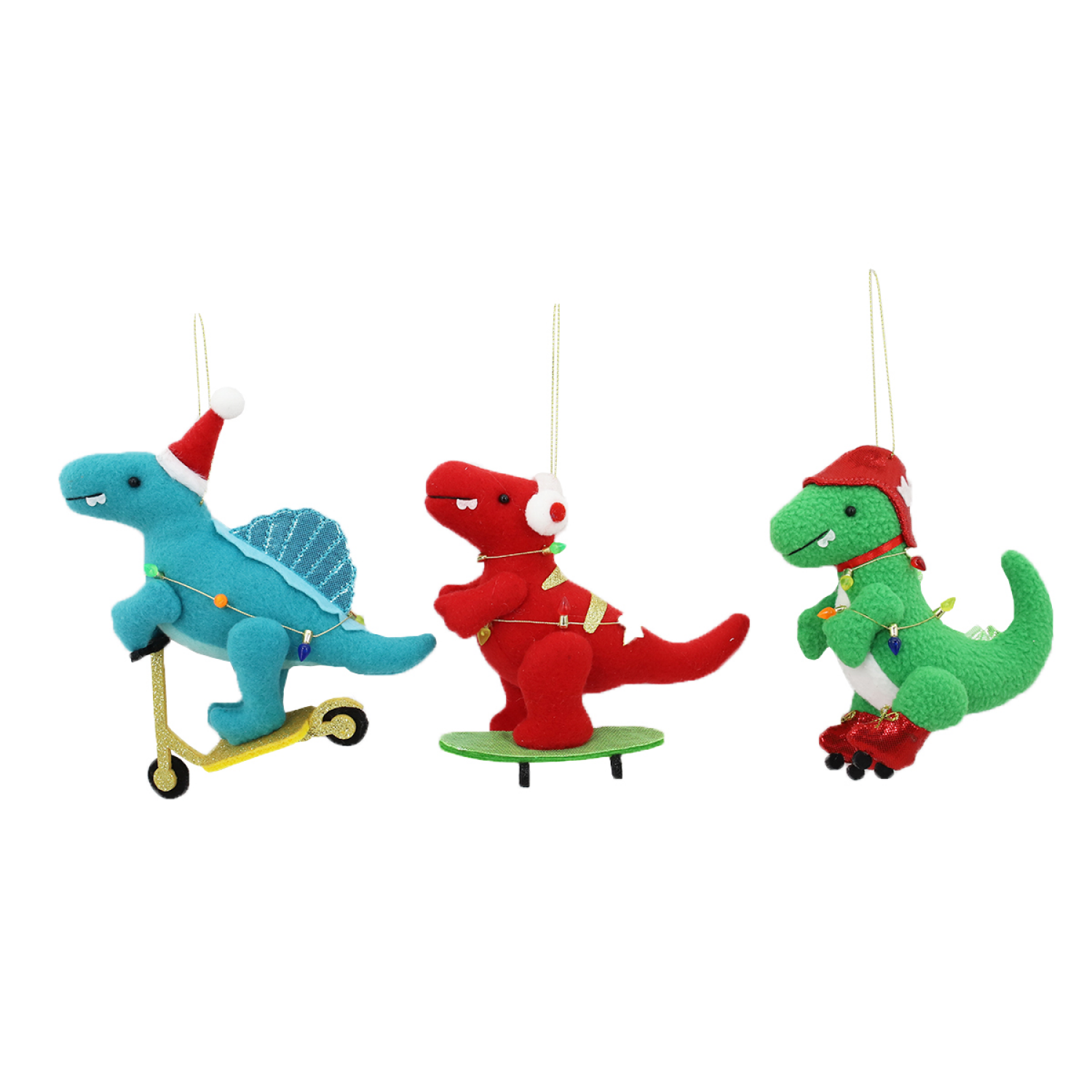 slide 1 of 4, December Home Fabric Sporting Dinosaur Ornament, 2 Assortment, 6 in