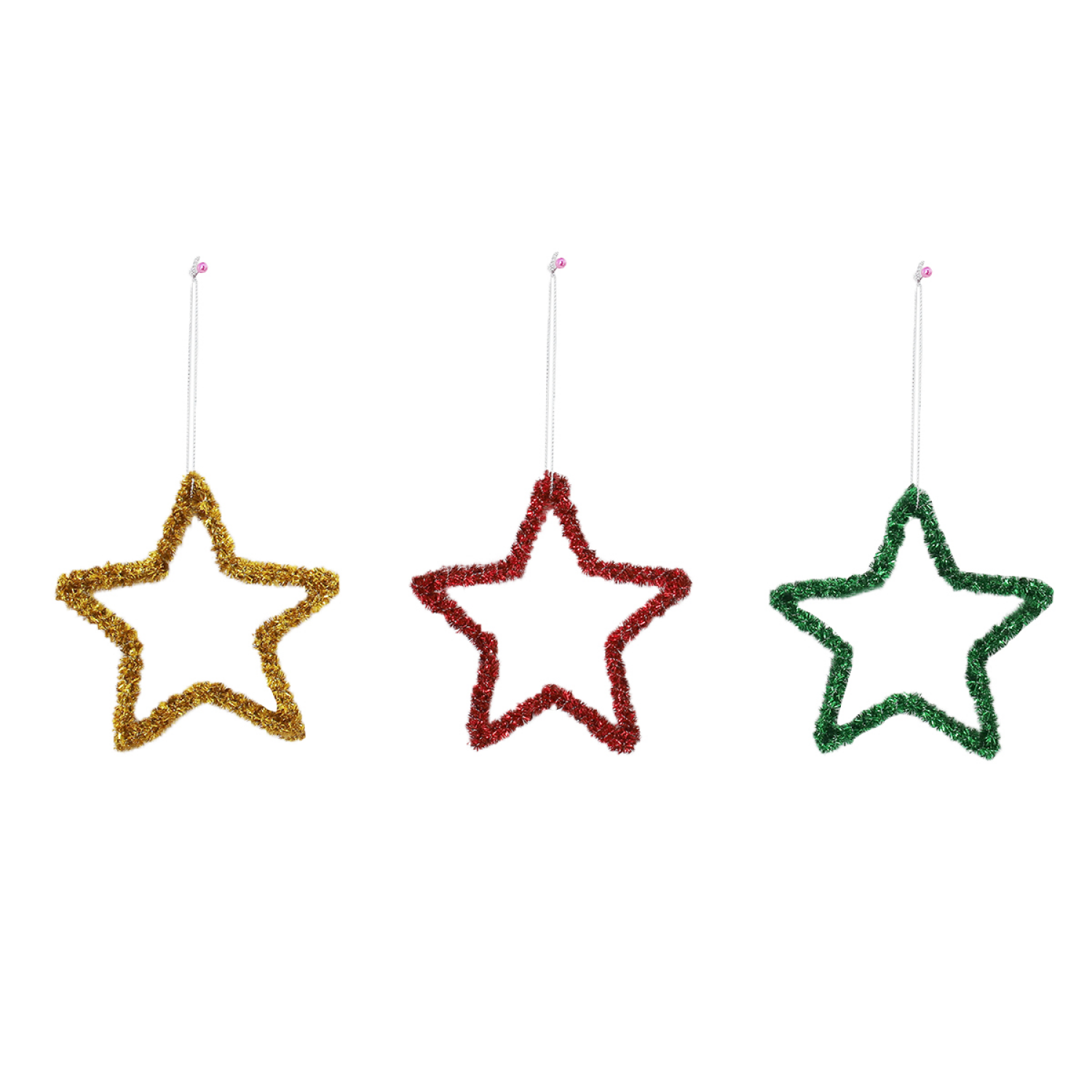 slide 1 of 4, December Home Tinsel Star Ornament, 3 Assortment, 4 in