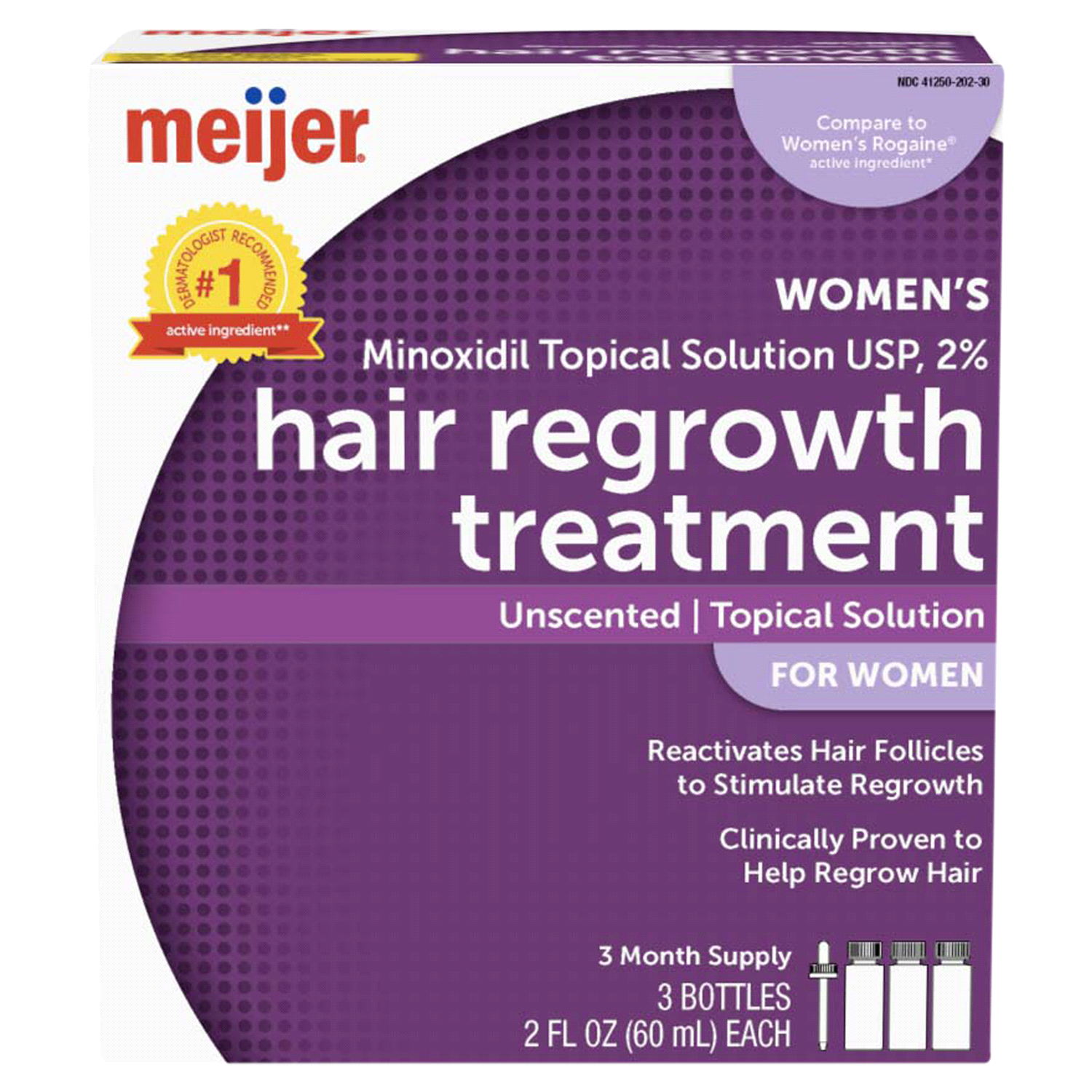 slide 1 of 5, Meijer Hair Regrowth Treatment For Women, Minoxidil Topical Solution, 2 Percent Bottles, 6 oz