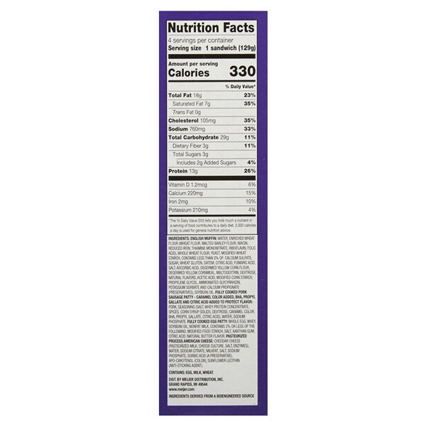 slide 4 of 5, Meijer Sausage, Egg, and Cheese English Muffin, 521.63 g