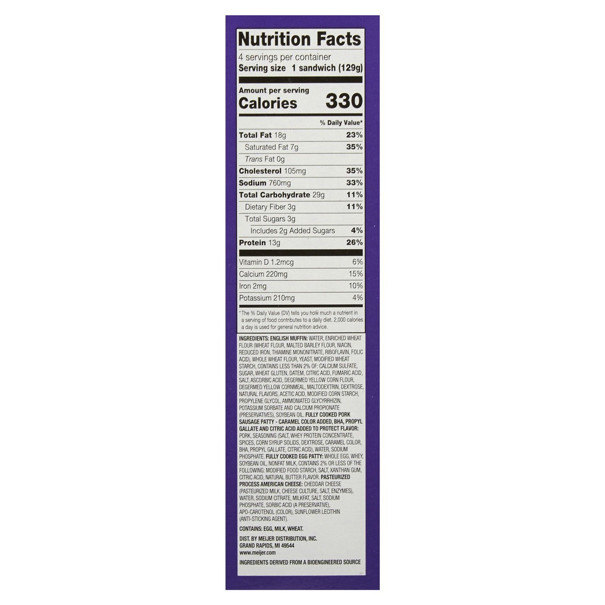 slide 5 of 5, Meijer Sausage, Egg, and Cheese English Muffin, 521.63 g