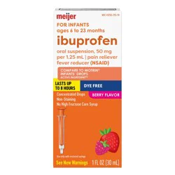 Meijer Infants' Concentrated Drops, Ibuprofen Oral Suspension, 50 Mg Per 1.25 Ml, Pain Reliever And Fever Reducer, Dye-Free, 1 Oz