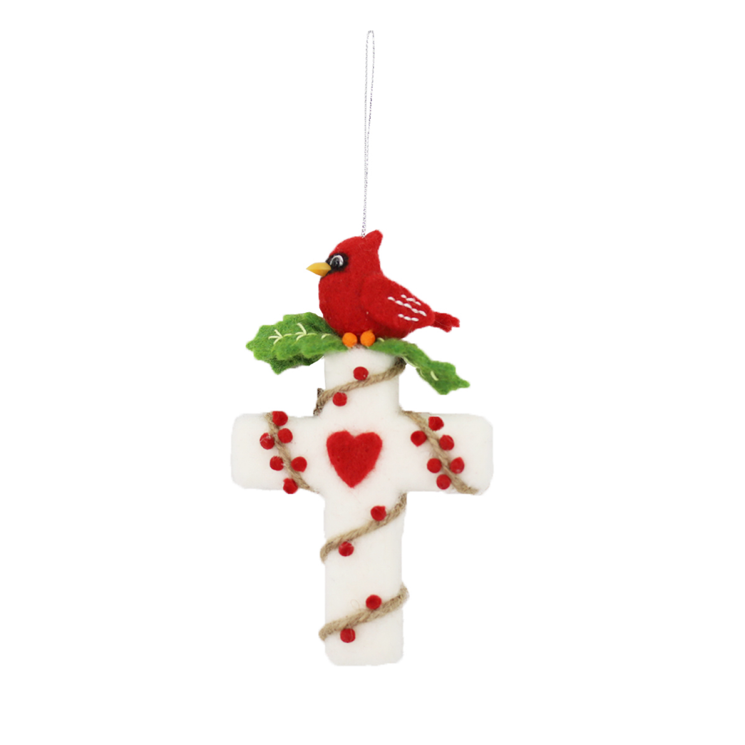 slide 1 of 1, December Home Bird Sitting On Cross Ornament, 6.25 in