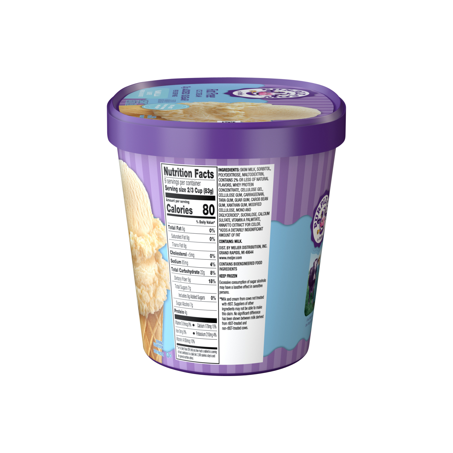 slide 3 of 5, Purple Cow Zero Added Sugar Fat Free Vanilla Frozen Ice Cream, 1.5 qt, 1.5 qt