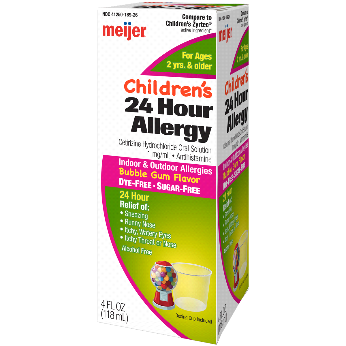 slide 3 of 3, Meijer Children’s 24 Hour Allergy Antihistamine, Bubble Gum Flavor, 1 mg, 4 oz
