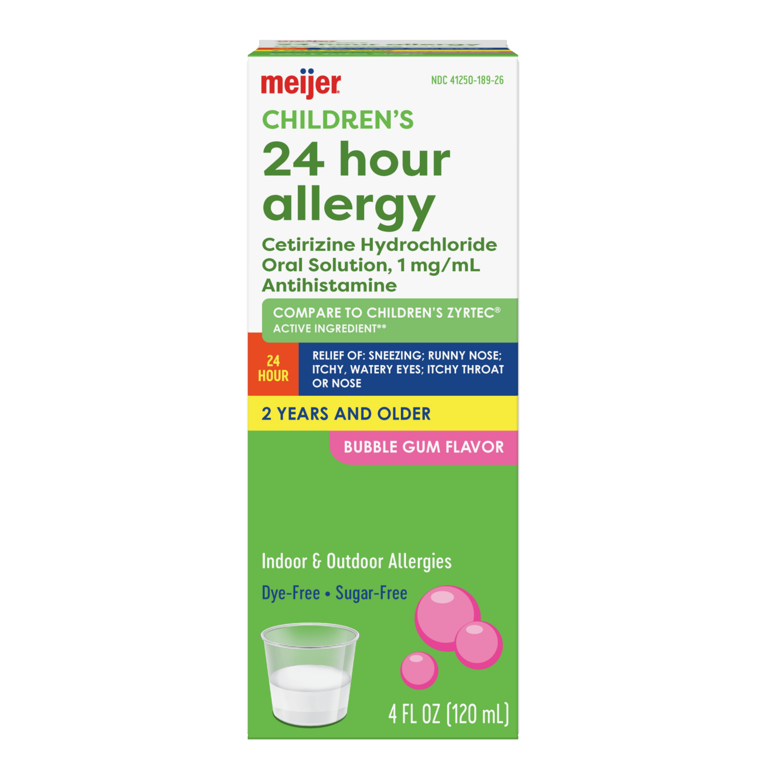 slide 1 of 5, Meijer Children’s 24 Hour Allergy Antihistamine, Bubble Gum Flavor, 4 oz