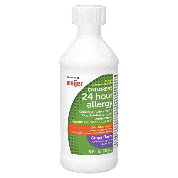 slide 28 of 29, Meijer Cetirizine Hydrochloride All Day Allergy Oral Solution /mL, Grape Flavor, 1 mg, 8 fl oz