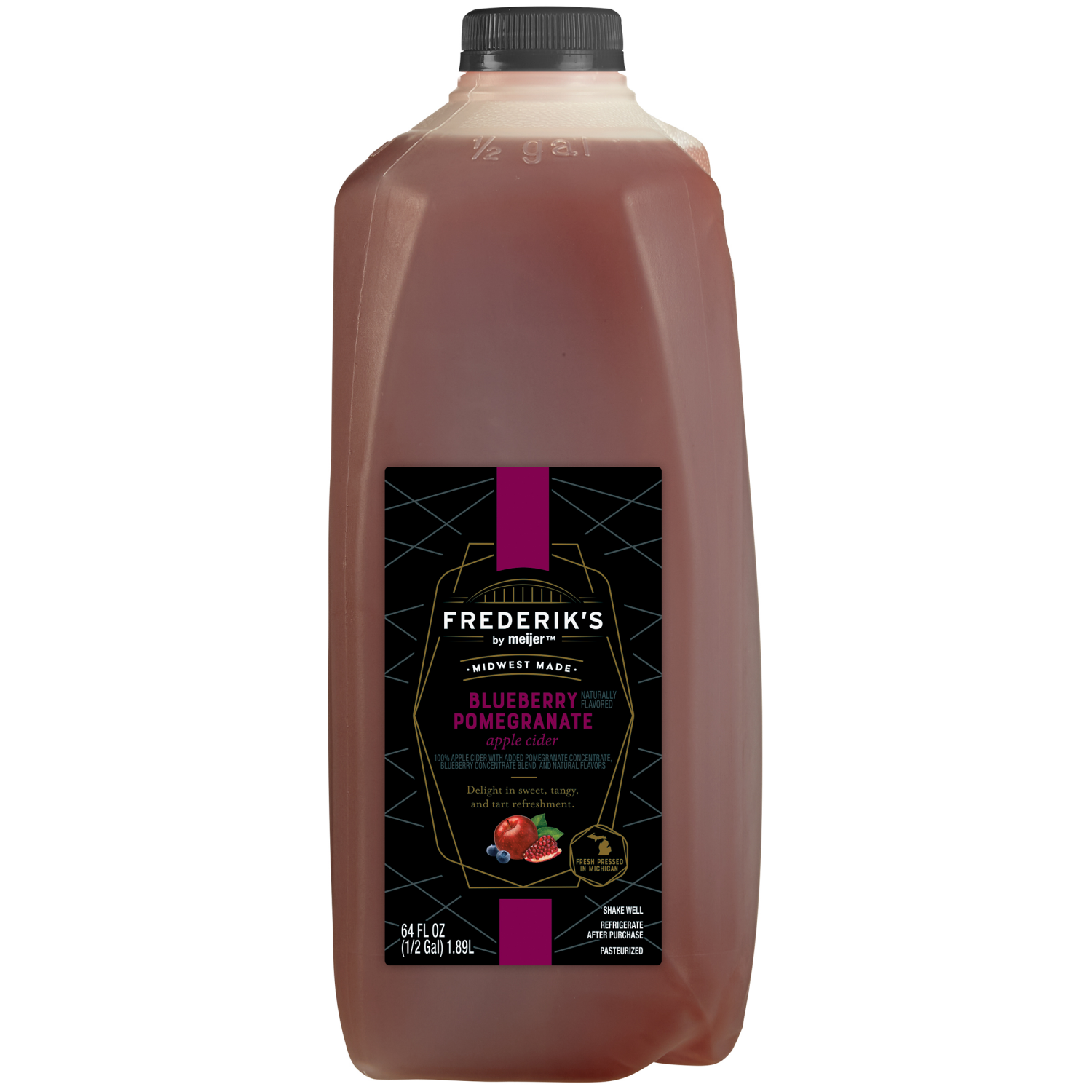 slide 1 of 2, FREDERIKS BY MEIJER Frederik's by Meijer Blueberry Pomegranate Apple Cider, 64 fl oz, 1/2 Gallon, 64 fl oz
