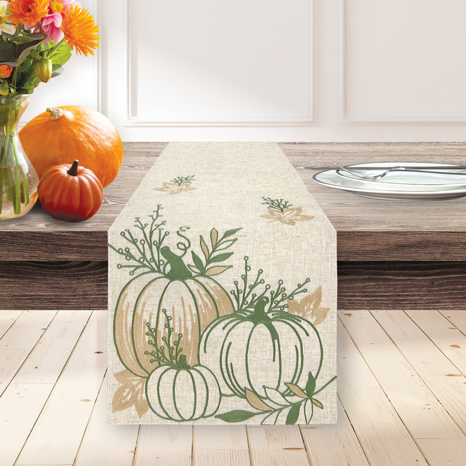 slide 1 of 5, CREATE DECORATE CELEBRATE CDC Harvest Mariola Pumpkins Emb Runner, 14 in x 72 in, 14 in x 72 in