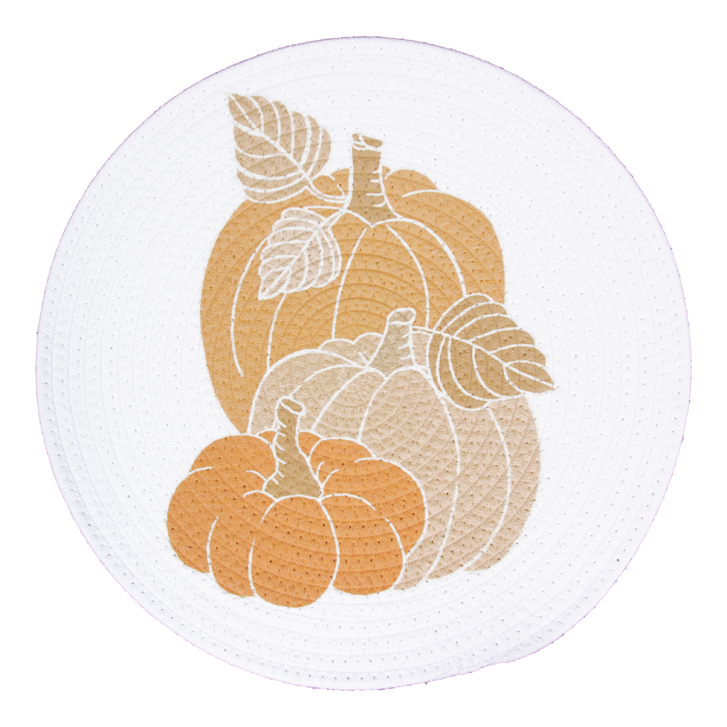slide 1 of 1, CREATE DECORATE CELEBRATE CDC Pumpkin Outline Trio Round Braided Placemat, 15 in, 15 in