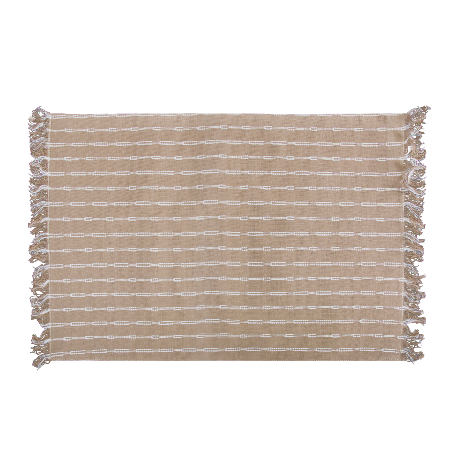 slide 1 of 1, CREATE DECORATE CELEBRATE CDC Open Skipping Stripe Taupe Placemat with Fringe, 13 in x 19 in, 13 in x 19 in