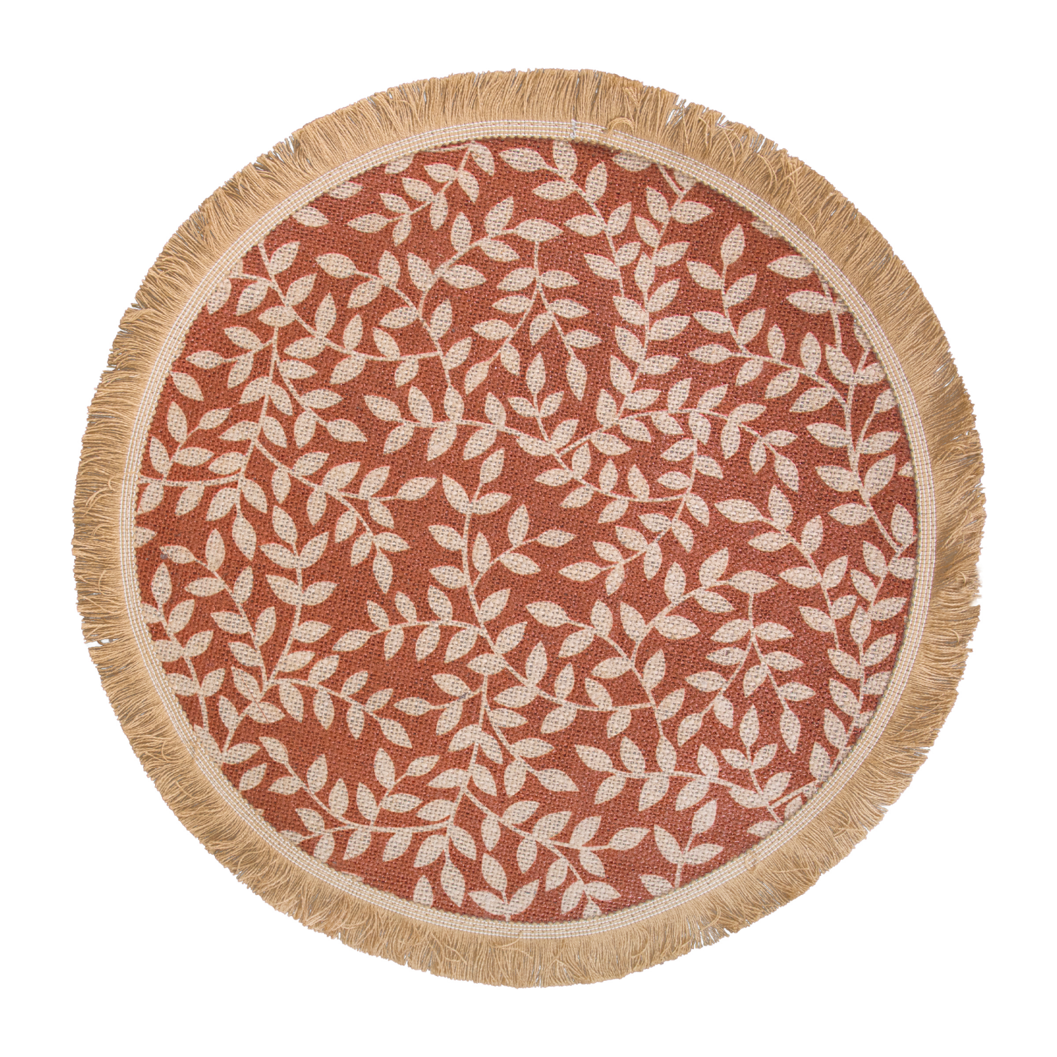 slide 1 of 1, CREATE DECORATE CELEBRATE CDC Tonal Vines Red Rock Round Jute Placemat with Fringe, 13 in x 19 in, 13 in x 19 in