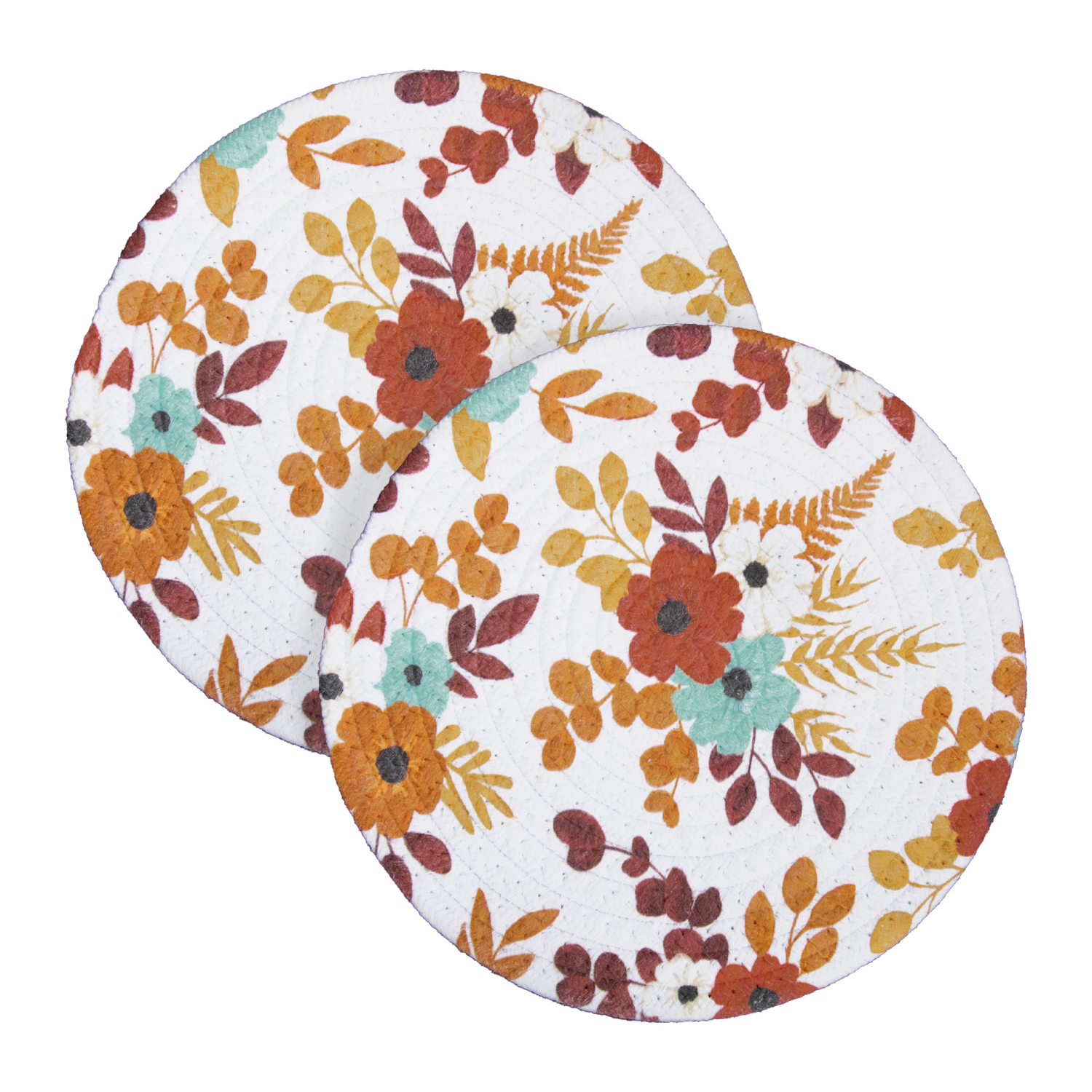 slide 1 of 1, CREATE DECORATE CELEBRATE CDC Harvest Woodland 2pk Round Braided Trivet, 8 in - 2 ct, 2 ct