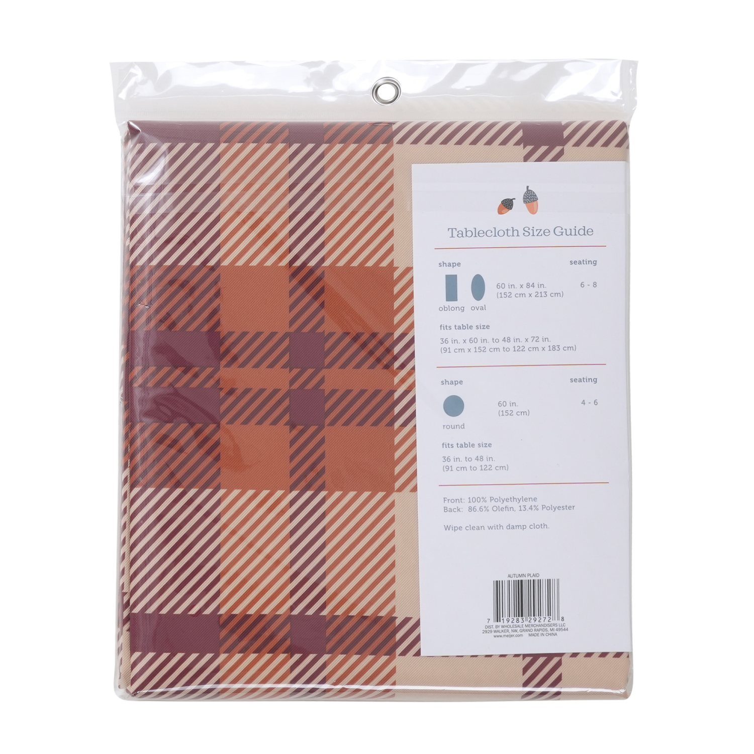 slide 2 of 3, Meijer Corporate Seasonal MCS Harvest Autumn Plaid Tablecloth, 60 in Round, 60 inr
