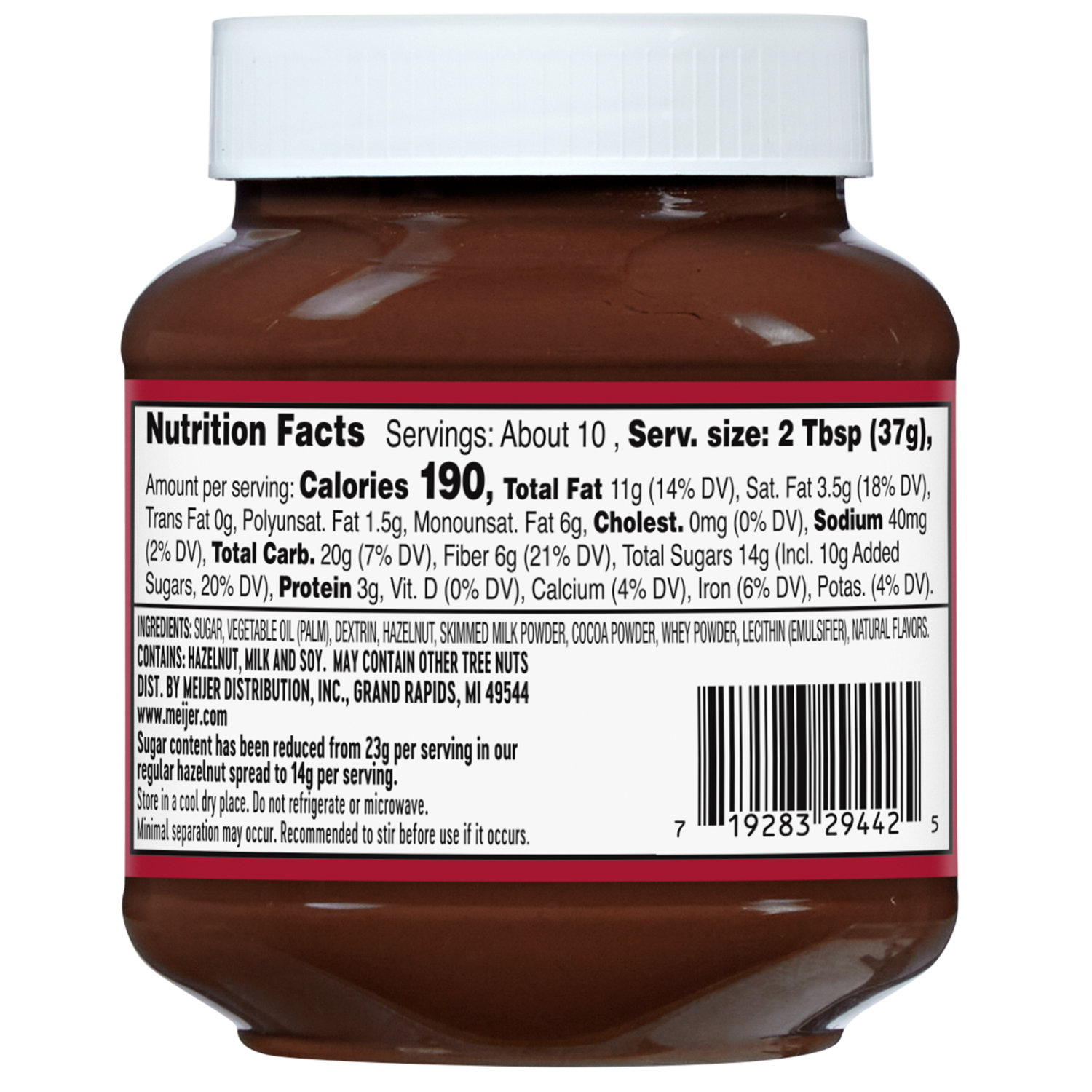 slide 2 of 2, Meijer Reduced Sugar Hazelnut Spread, 13 oz, 13 oz
