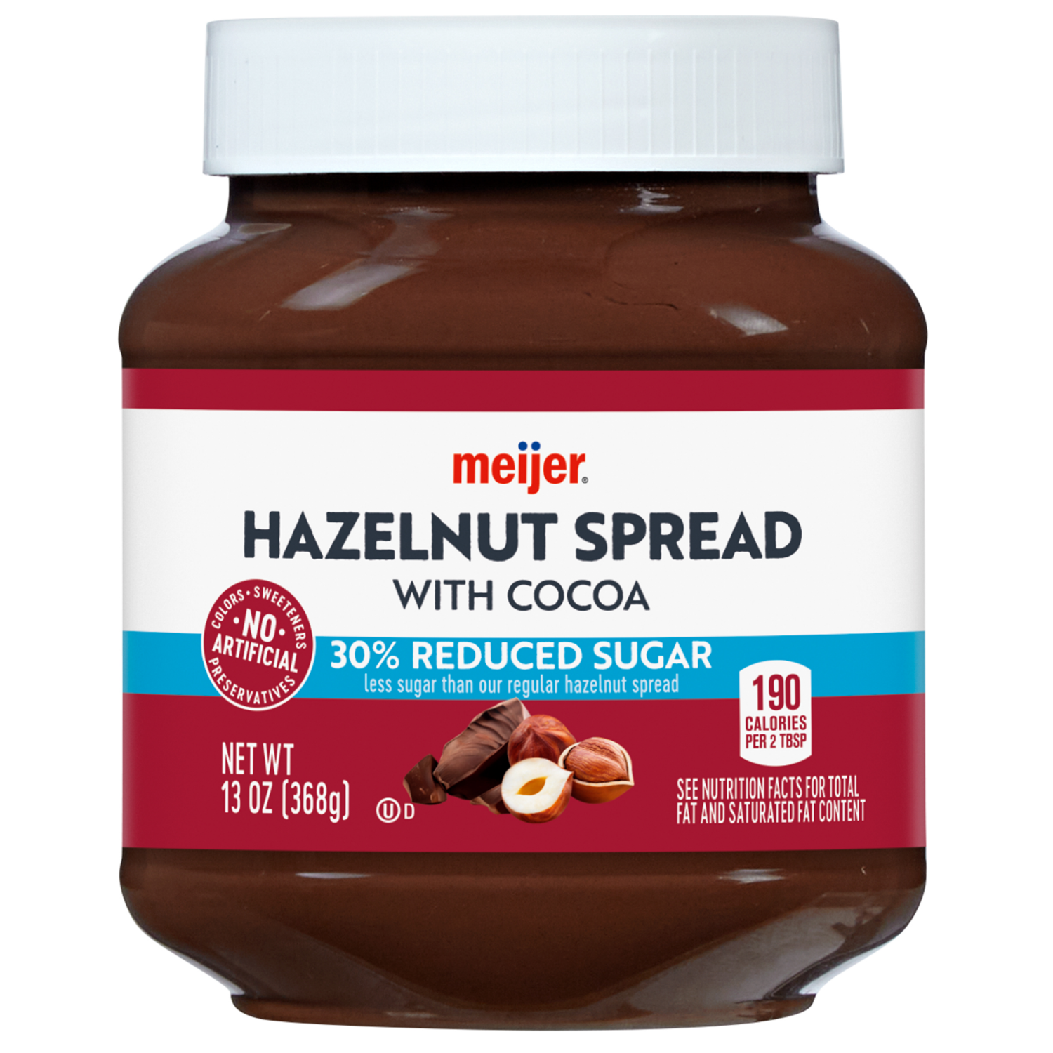 slide 1 of 2, Meijer Reduced Sugar Hazelnut Spread, 13 oz, 13 oz