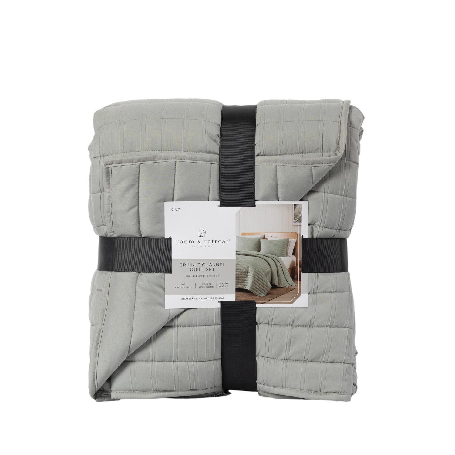 slide 1 of 4, Crinkle Channel Quilt Set, King, Gray, 1 ct