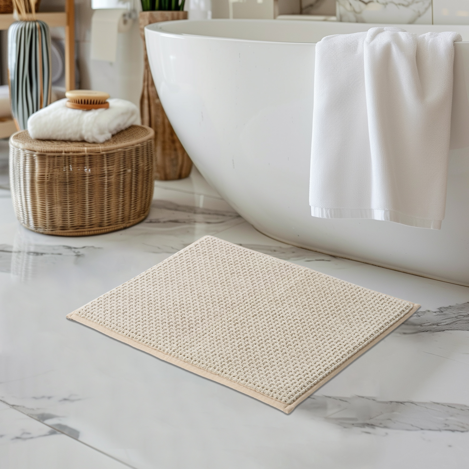 slide 2 of 5, Room & Retreat Memory Foam Bath Mat, 17 in x 24 in, Beige, 17 in x 24 in