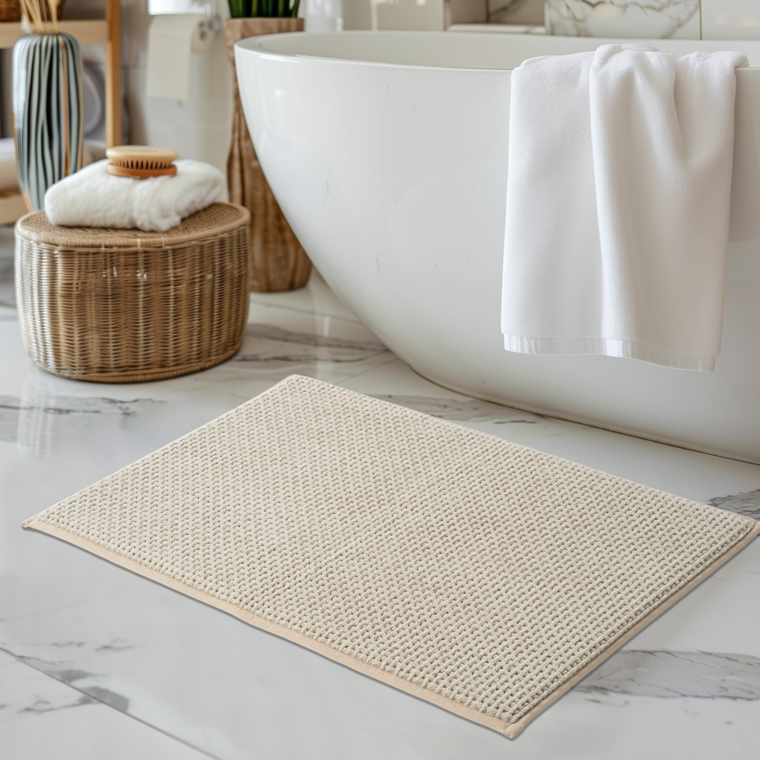 slide 4 of 4, Room & Retreat Memory Foam Bath Mat, 20 in x 32 in, Beige, 20 in x 32 in