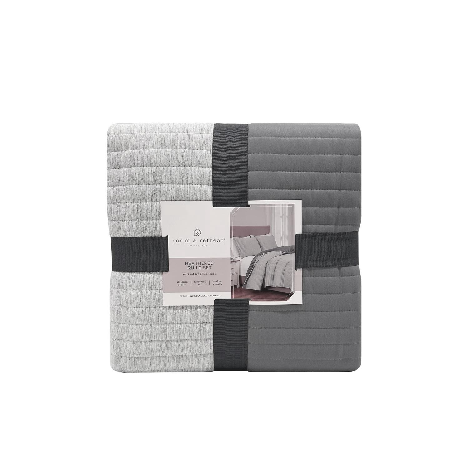 slide 1 of 4, 3 Piece Heathered Quilt King Lt Gray, 3 ct